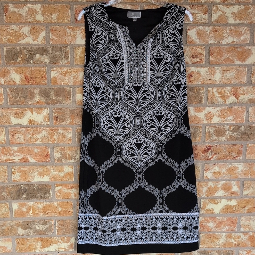 JM Collection Black and White Midi Dress